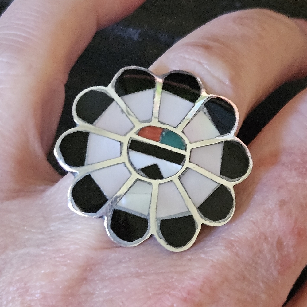 Vintage Zuni Sun God Sterling Silver Ring